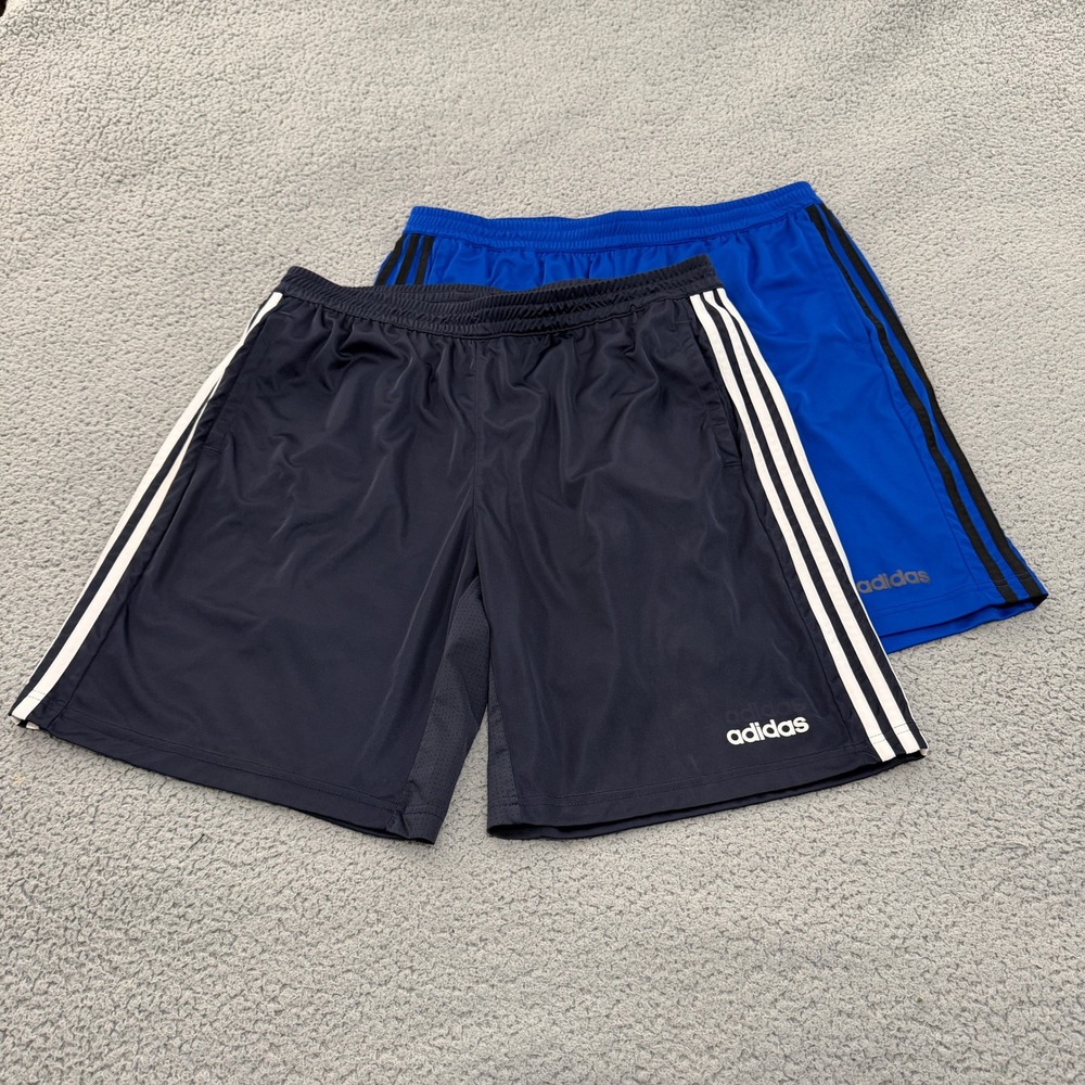 adidas Men's Athletic Shorts - Black with White Stripes & Blue Pair
